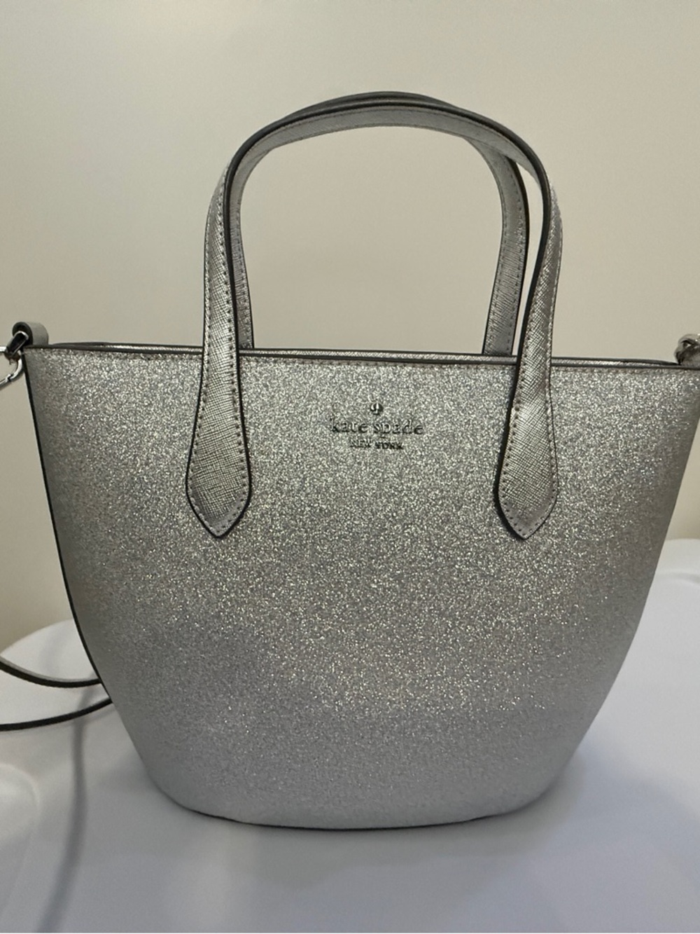 kate spade Silver Glitter Tote SMALL